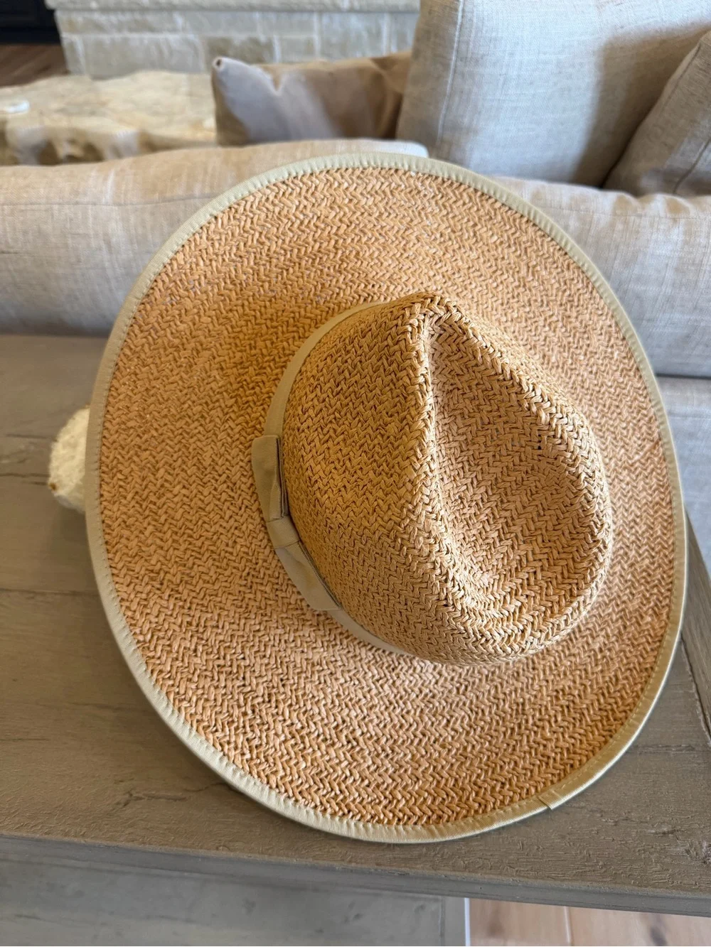 NWT Olive & Pique Straw Sun Hat Neutral Band Wide Brim Beach Vacation Adjustable